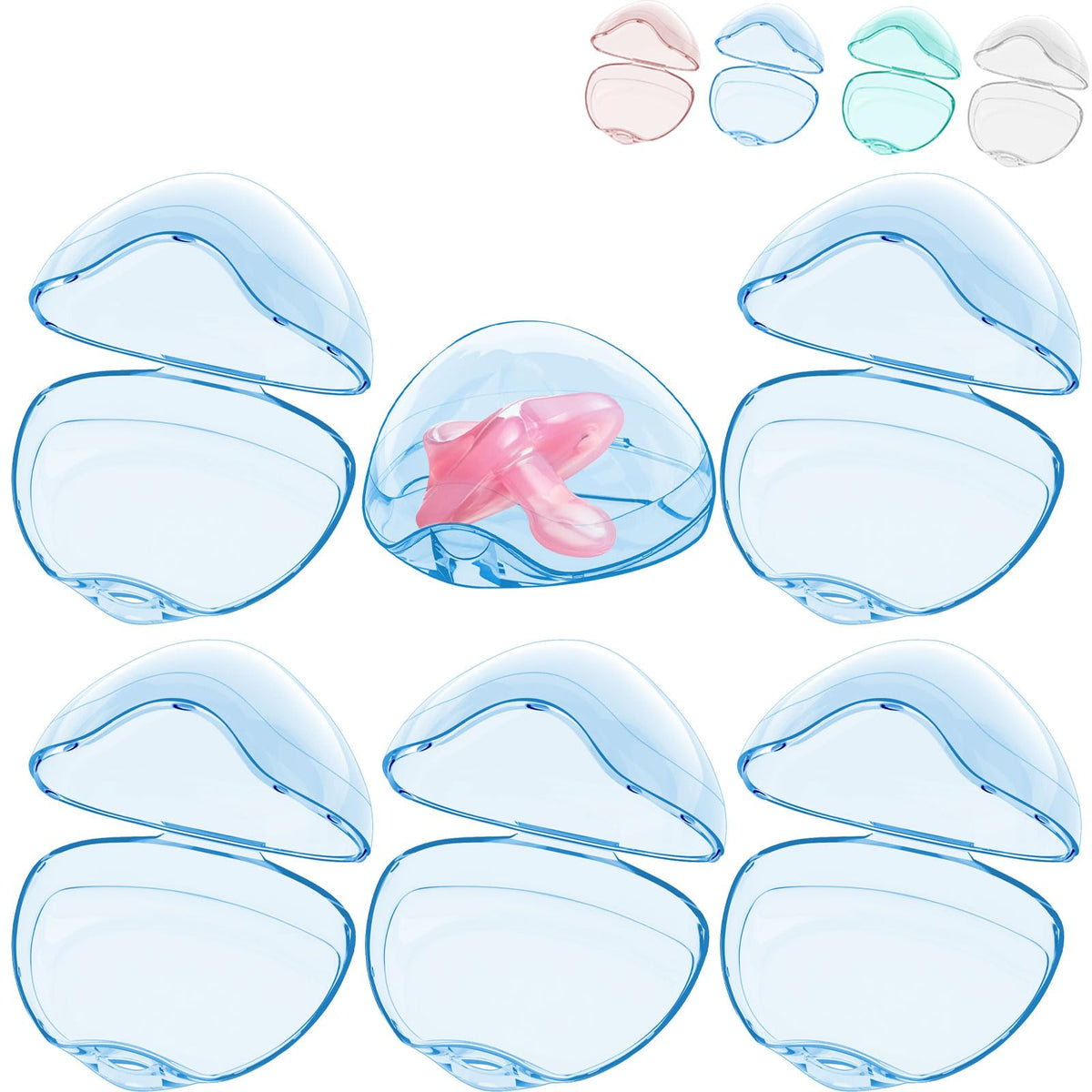 Smlpuame pacifier-case transparent-box blue front view keeps pacifiers clean and accessible