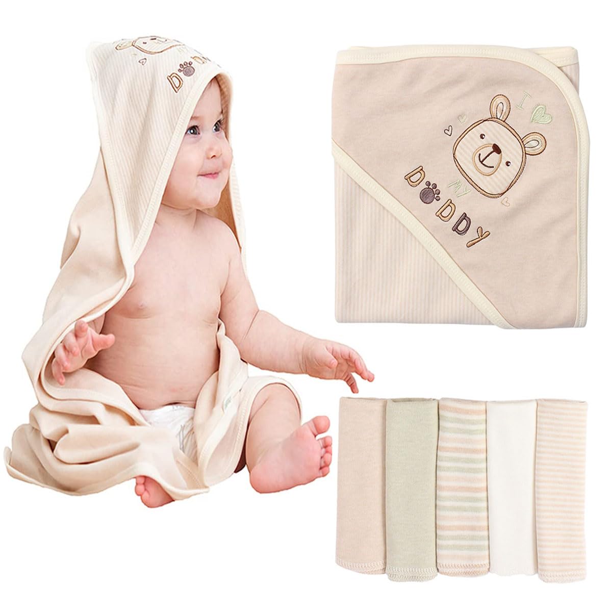 Smluckyg baby hooded towel brown front view for cozy post-bath warmth.