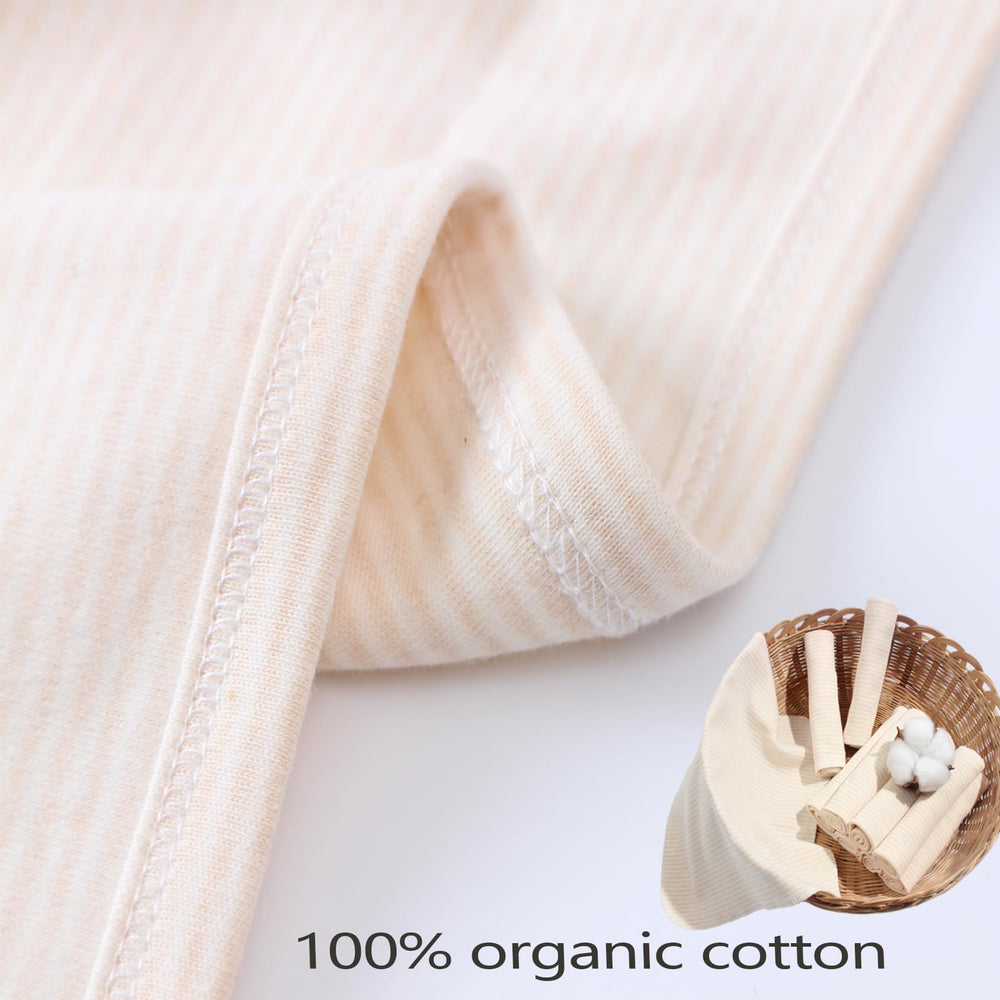 Smluckyg organic cotton washcloths stripes flat lay — neutral colors simplify organization