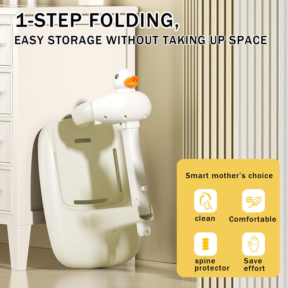SMLXLXX cartoon-duck-design-stand adds engaging detail during bathtime.