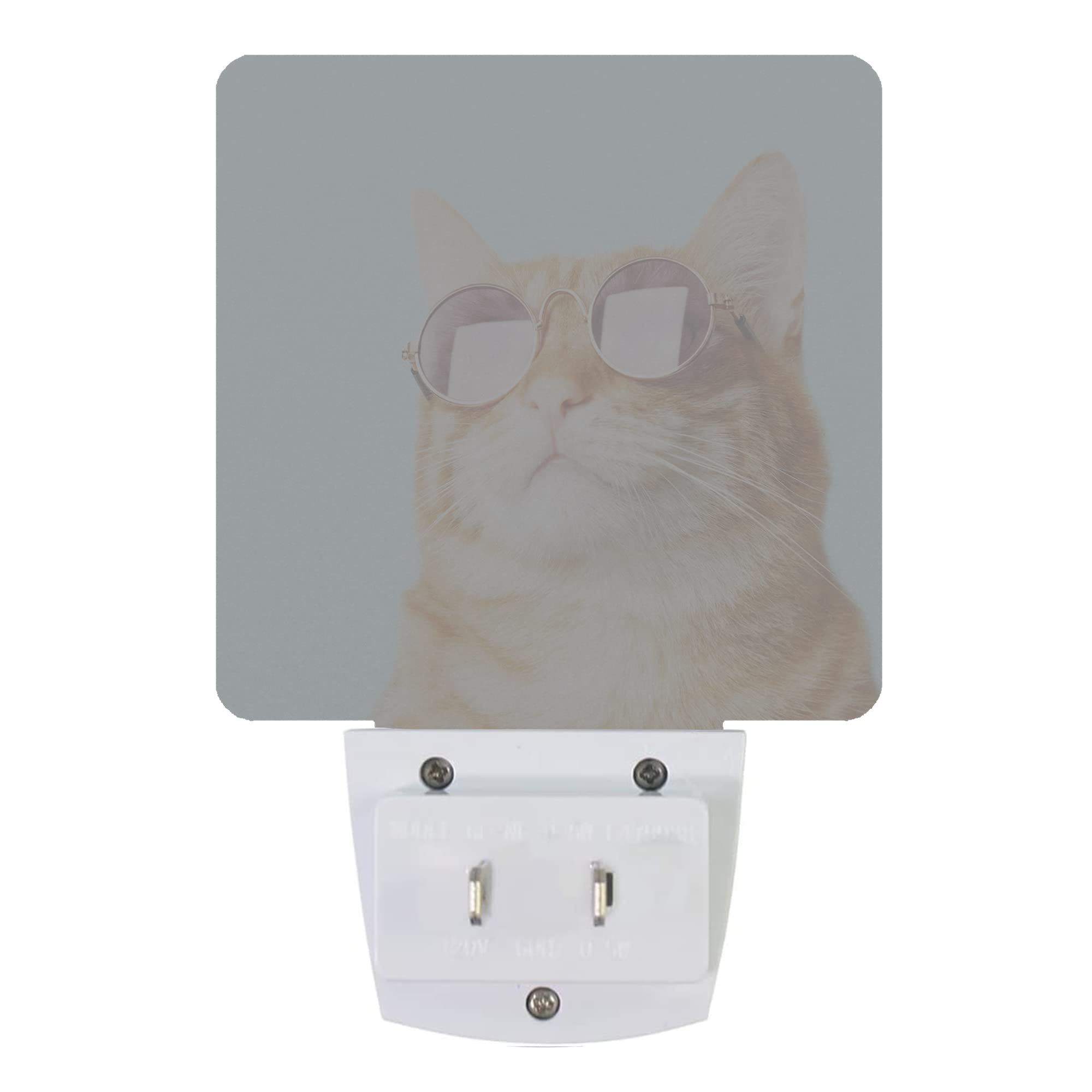 Smoaffly glasses-cat night light, side view, compact plug-in with cool, energy-saving LED.