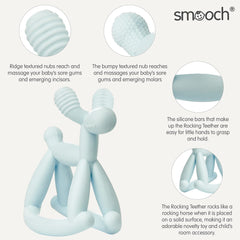 Smooch rocking teether textured ridges massage gums while keeping baby entertained
