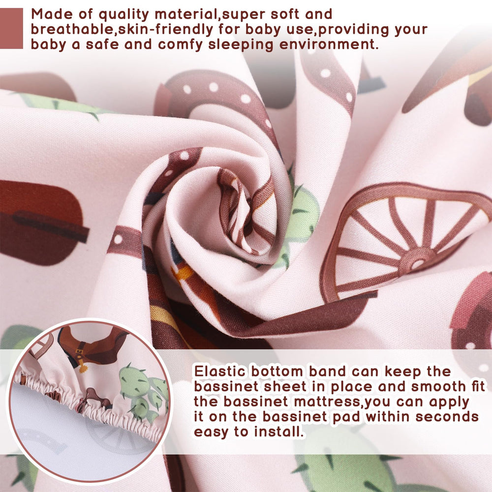SmoothNovelty 32x16x3 inch bassinet sheet with elastic bottom for snug fit.