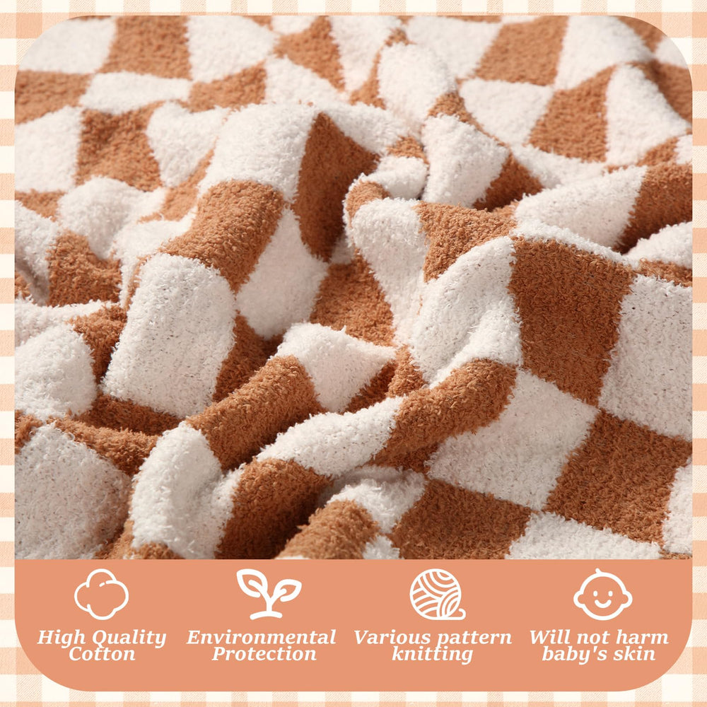 SmoothNovelty brown checkered blanket on bed for lounging and relaxation