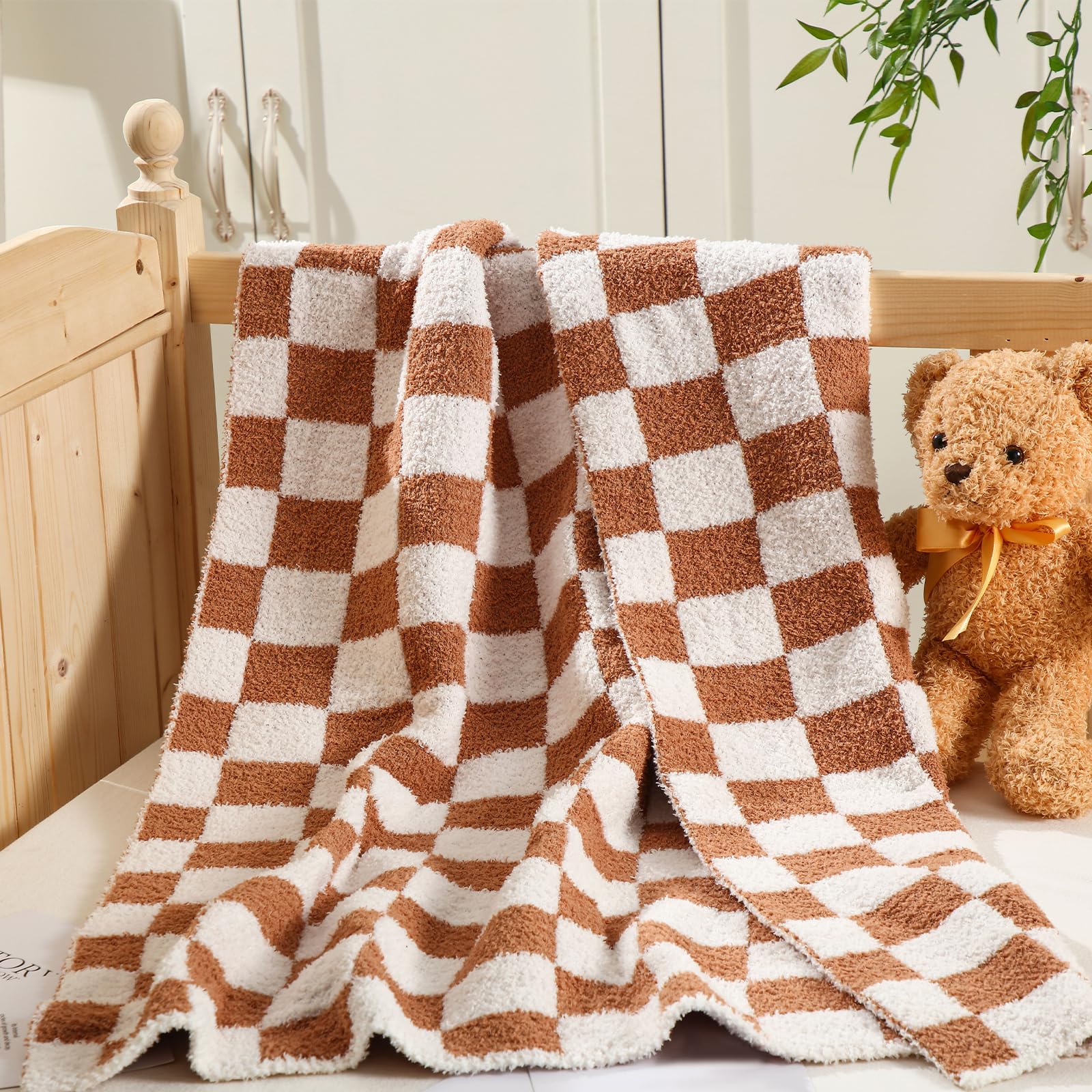 SmoothNovelty brown checkered blanket close-up highlights plush texture for cozy warmth