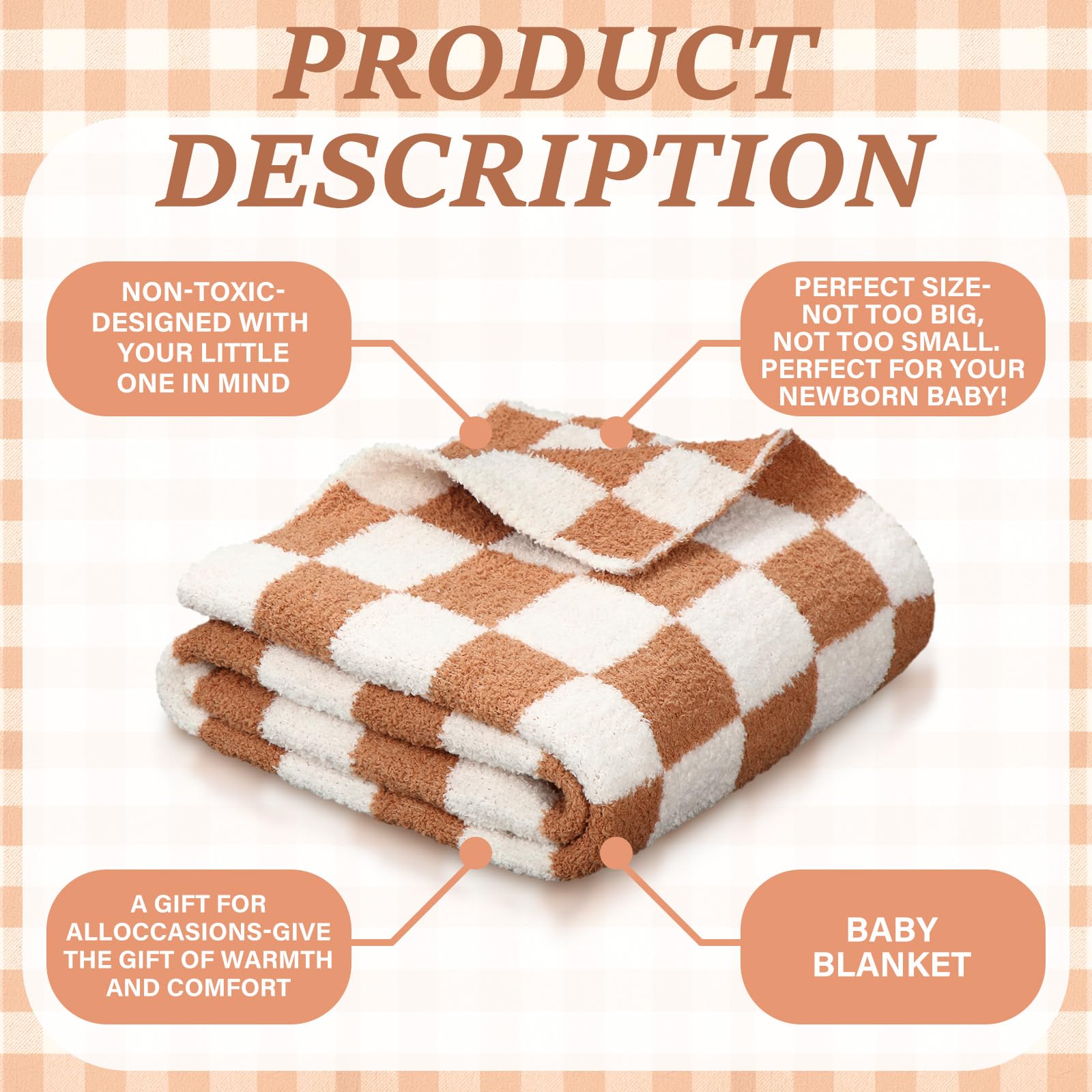 SmoothNovelty brown checkered blanket on nursery crib provides soft comfort for nap time