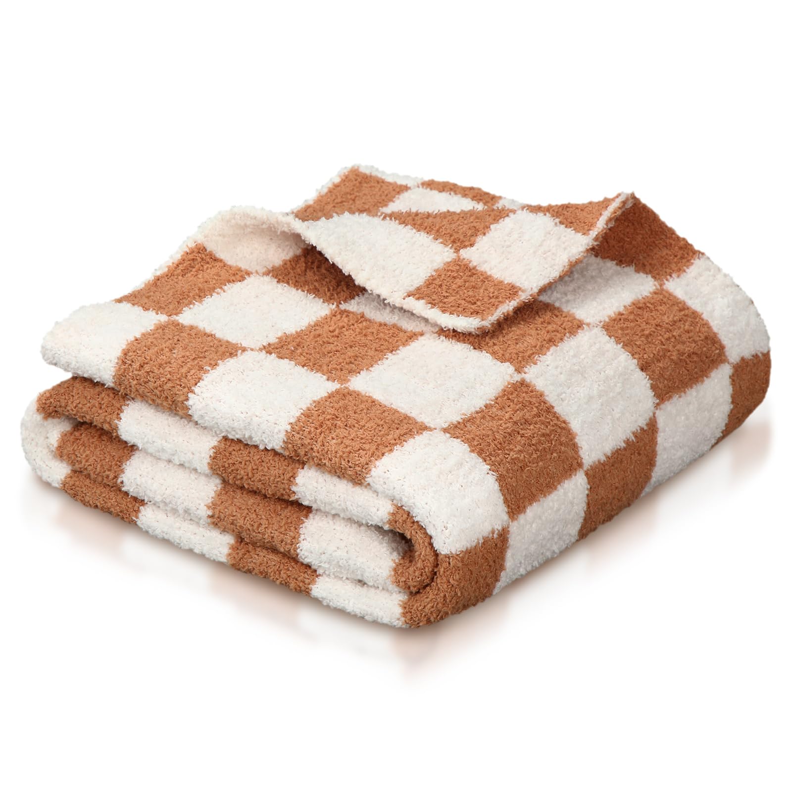 SmoothNovelty brown checkered blanket packaging demonstrates compact storage and easy transport