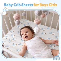 SmoothNovelty goose-print vibrant crib sheet adds cheerful design for bedtime routine.