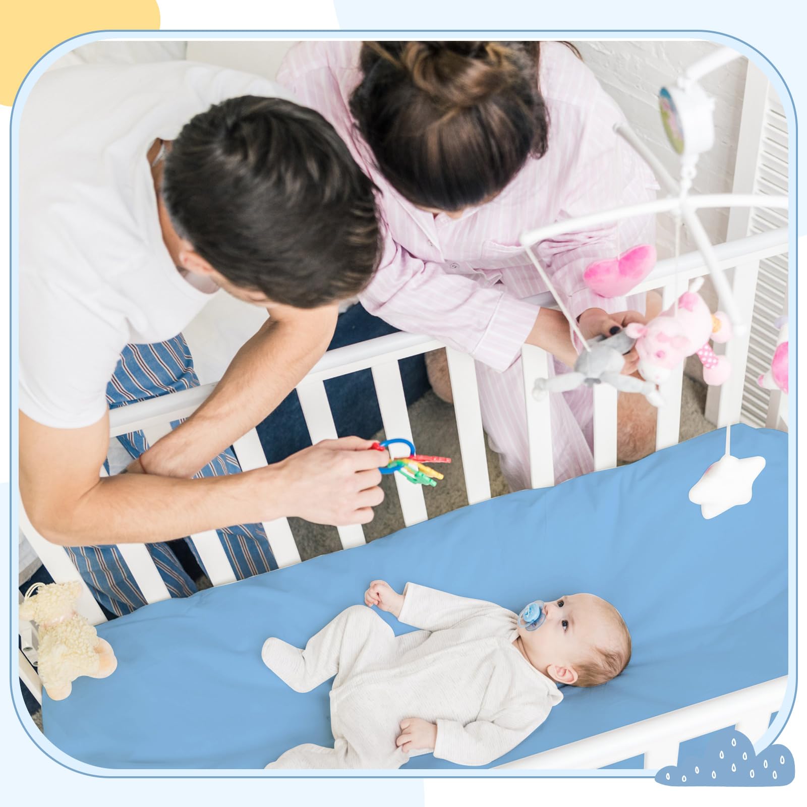 SmoothNovelty machine-washable crib sheet cleans easily between uses.