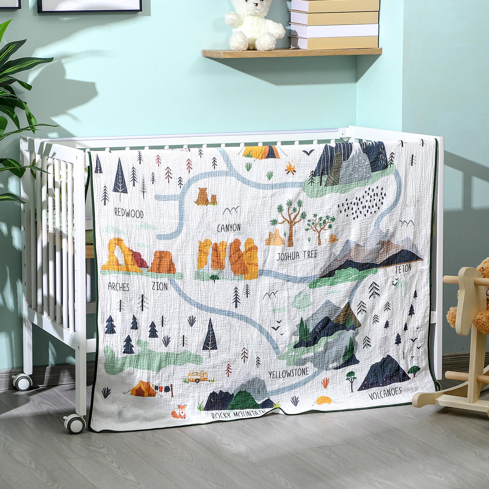 SmoothNovelty national parks muslin blanket folded, cozy warmth for snuggles and travel.