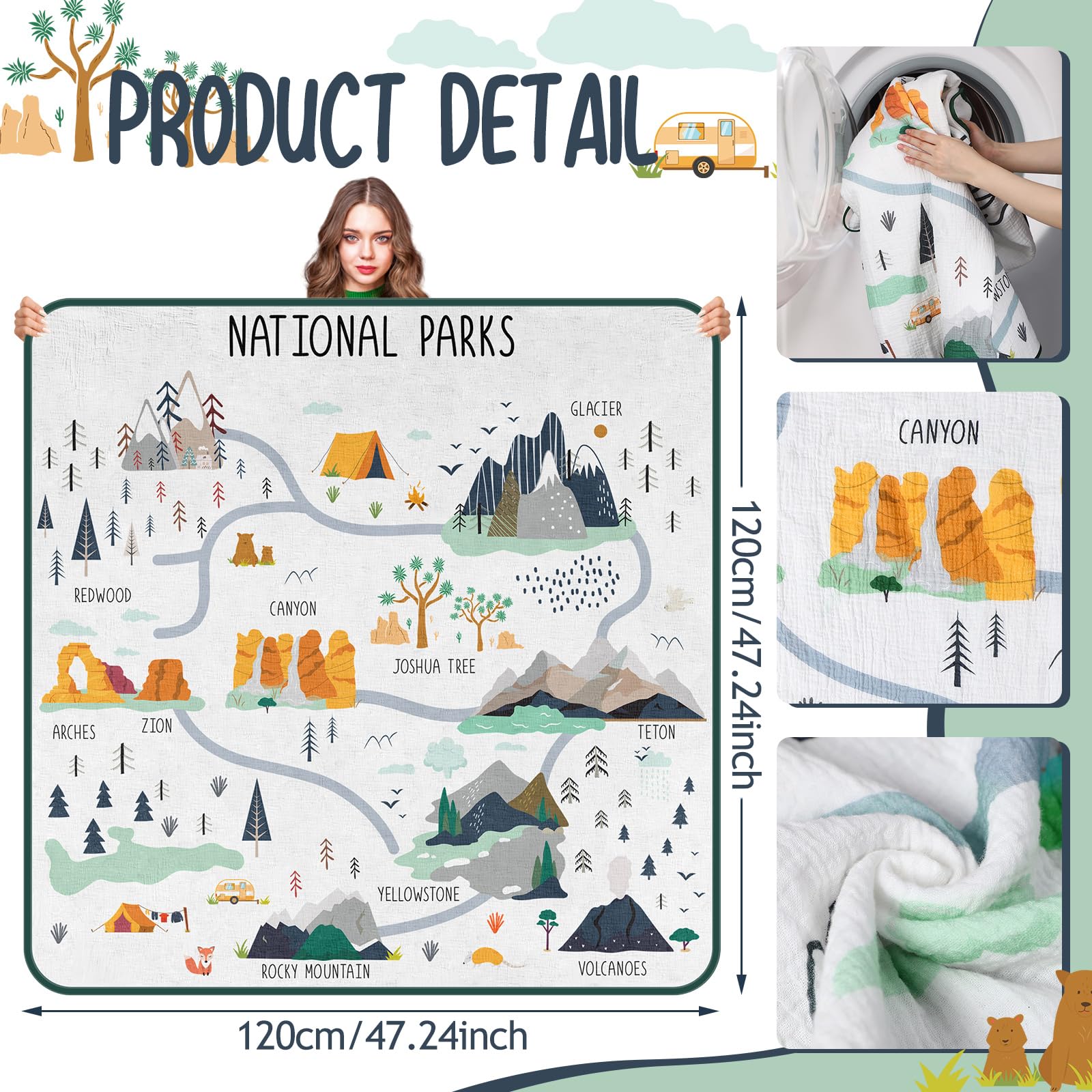 SmoothNovelty national parks muslin blanket wrapped, ideal for quick swaddling and baby naps.