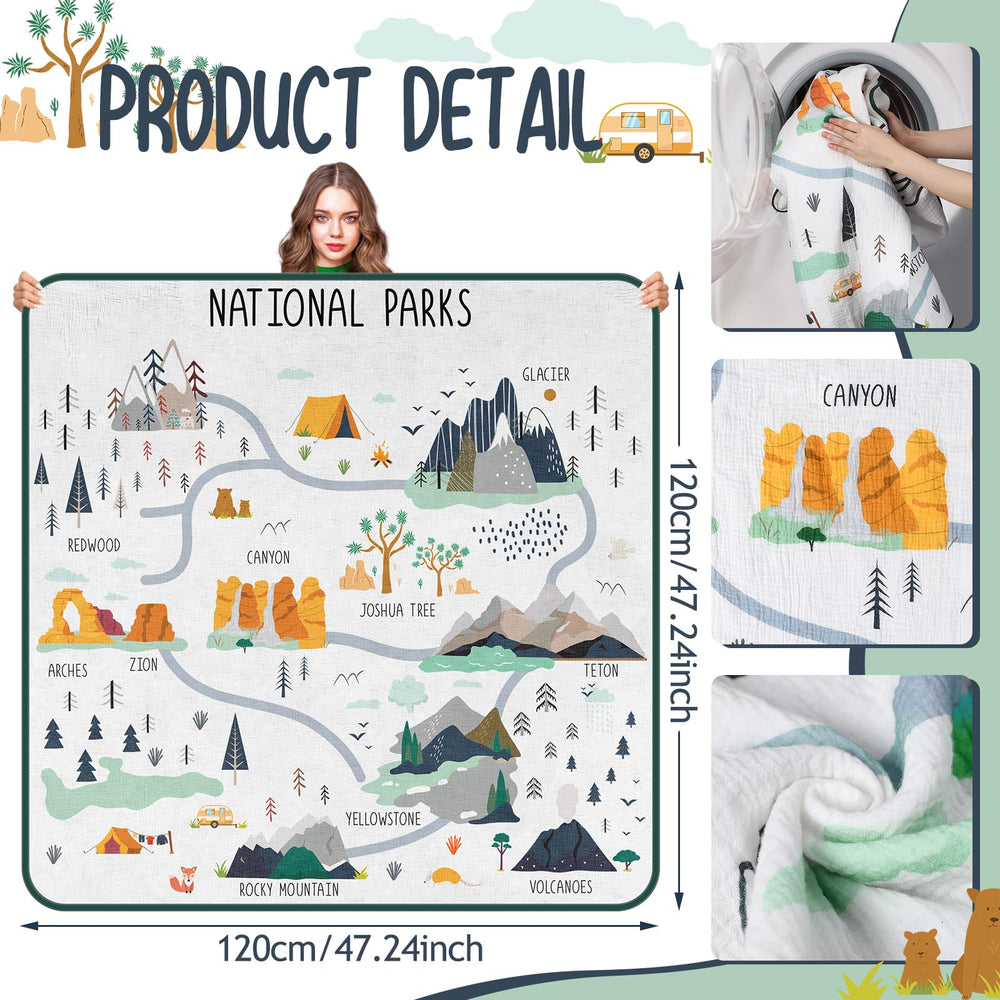 SmoothNovelty national parks muslin blanket wrapped, ideal for quick swaddling and baby naps.