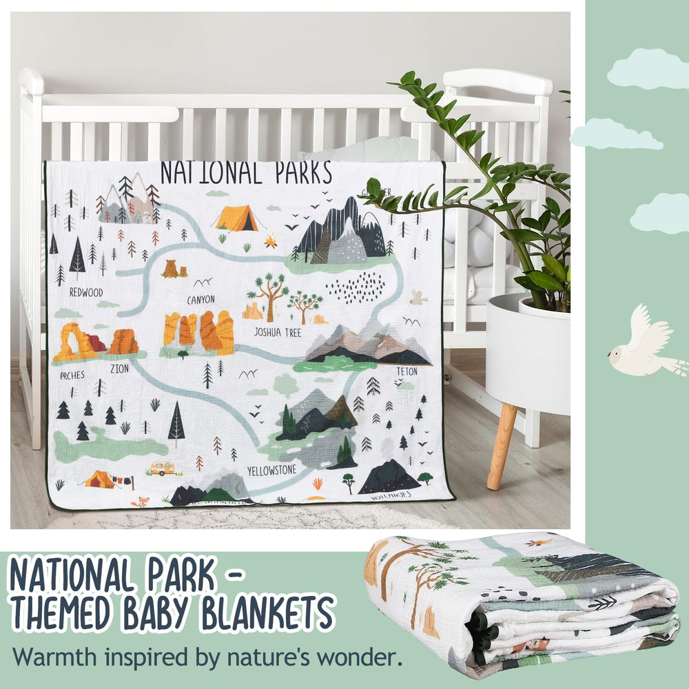 SmoothNovelty national parks blanket in nursery, year-round comfort complements crib decor.