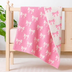 SmoothNovelty pink bow baby blanket front view showing plush microfiber for gentle newborn comfort
