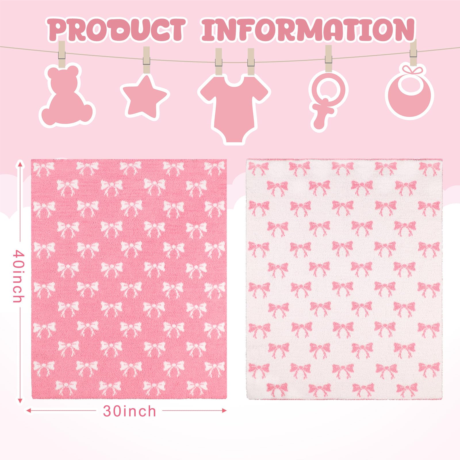 SmoothNovelty pink bow blanket reverse side with solid preppy hue for versatile nursery styling