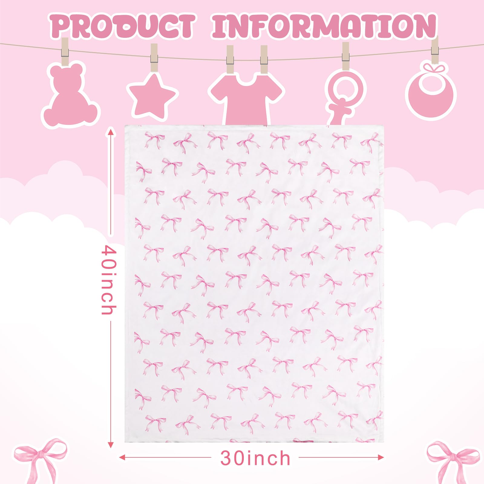 SmoothNovelty pink bow blanket for stroller rides with warm, soft feel.