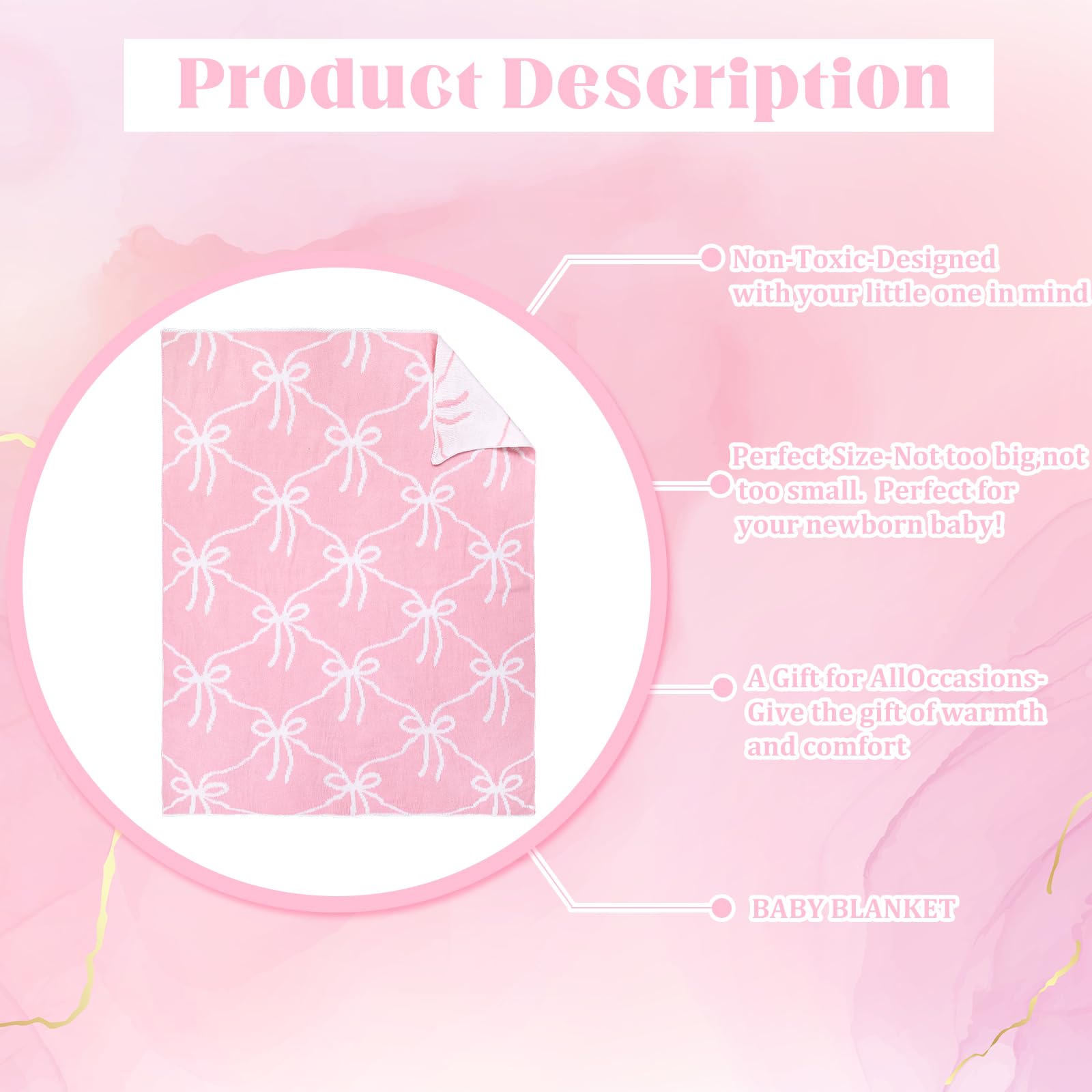 SmoothNovelty Pink Bow Knit Swaddle Blanket in crib use for calm wrapping