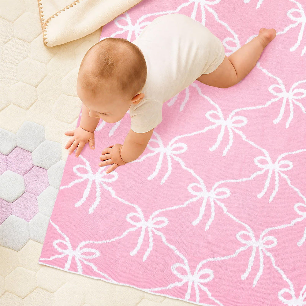 SmoothNovelty Pink Bow Knit Swaddle Blanket easy-care fabric suitable for machine washing