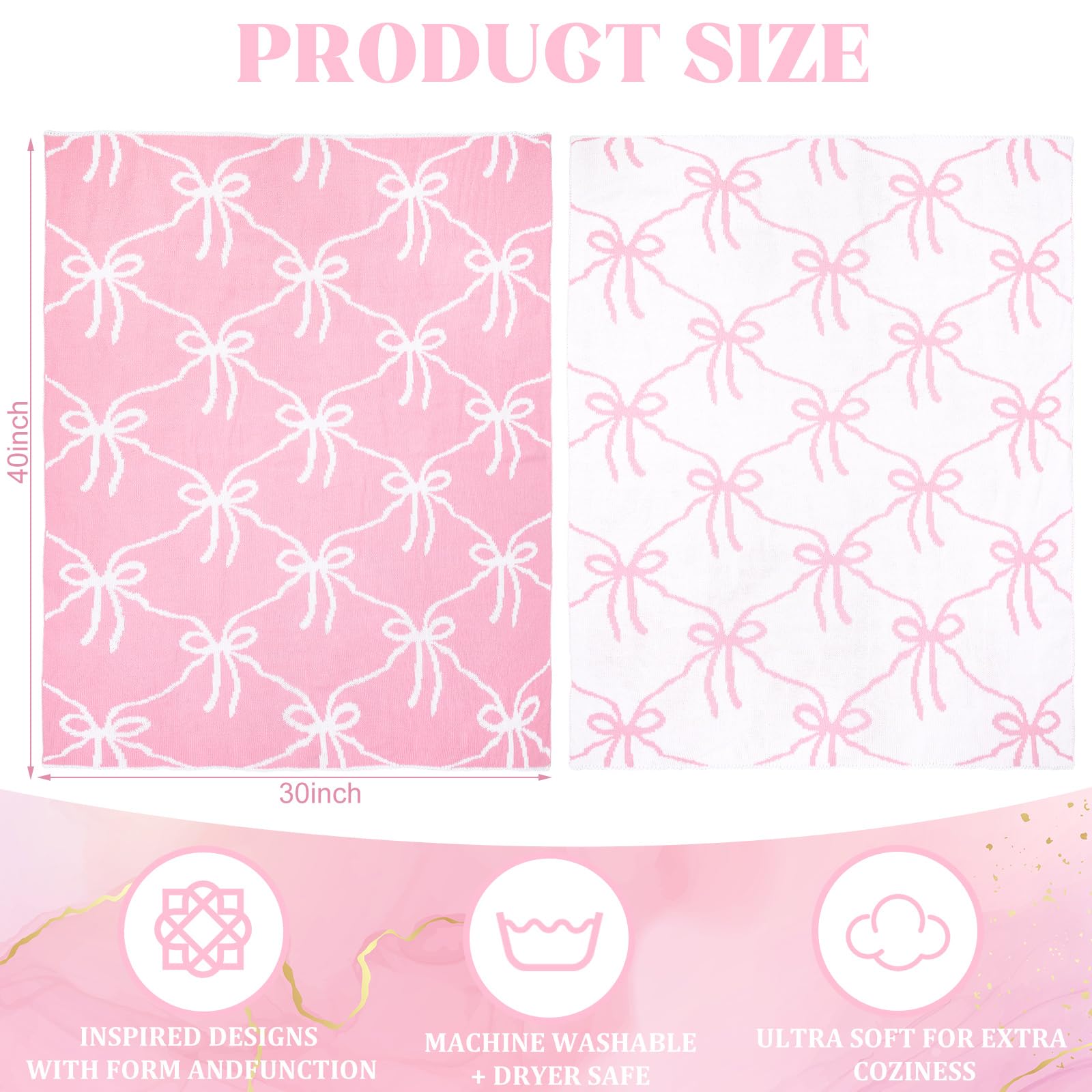 SmoothNovelty Pink Bow Knit Swaddle Blanket fabric texture highlighting breathable cotton