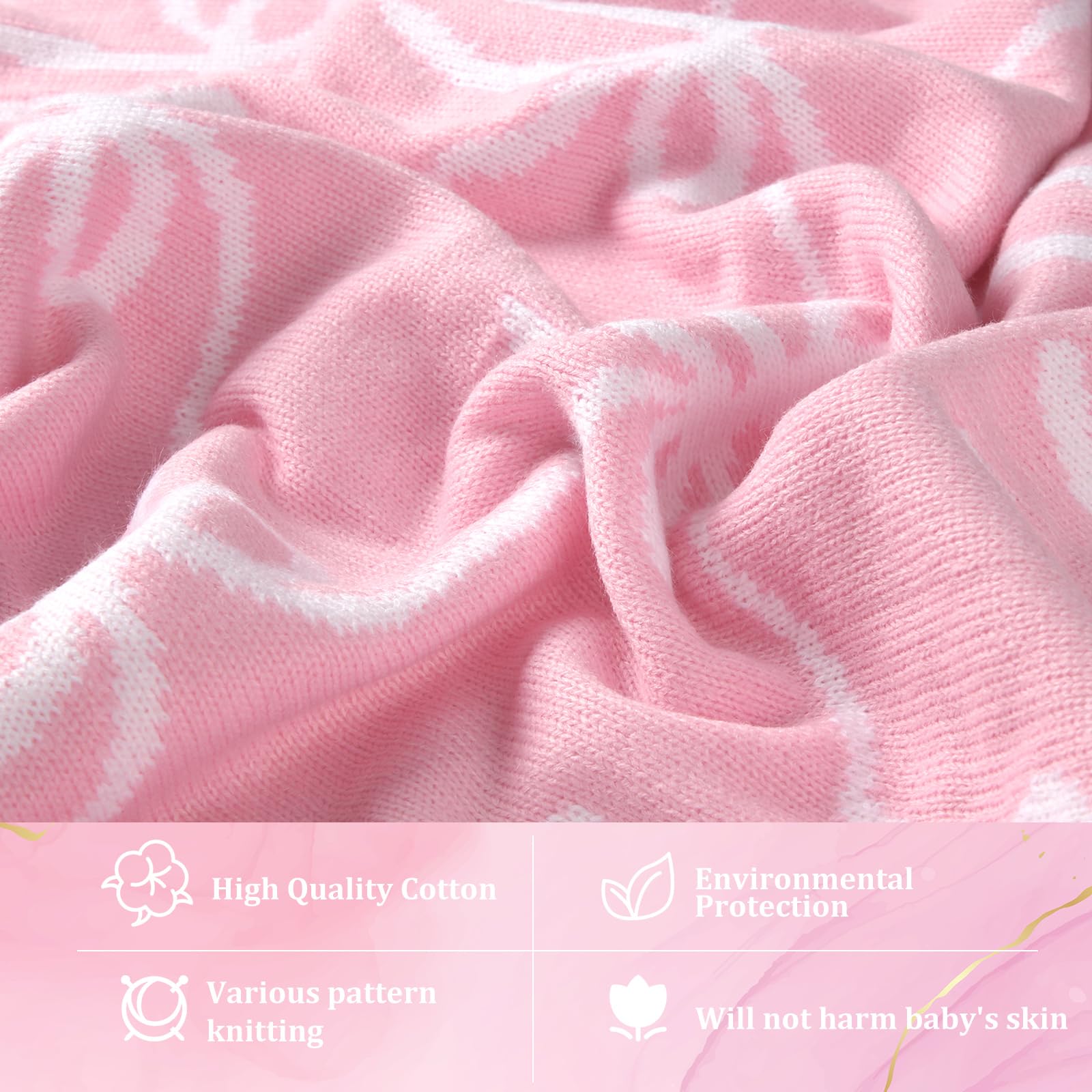 SmoothNovelty Pink Bow Knit Swaddle Blanket in stroller or car seat for on-the-go comfort