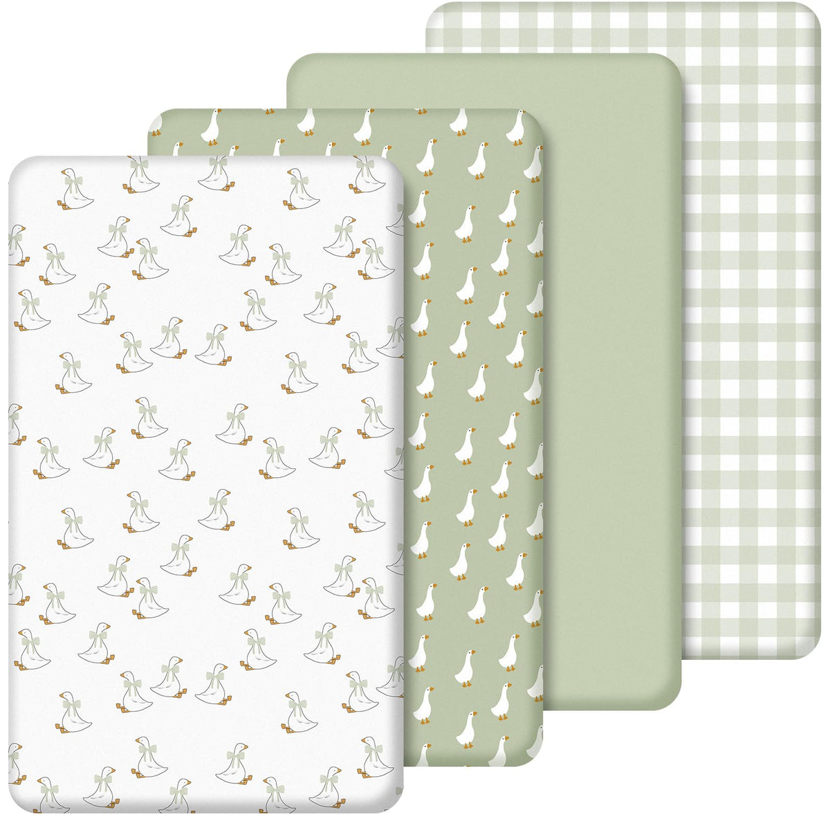 SmoothNovelty Silly Goose crib sheet 4-pack for standard cribs promoting cozy, wrinkle-free sleep.