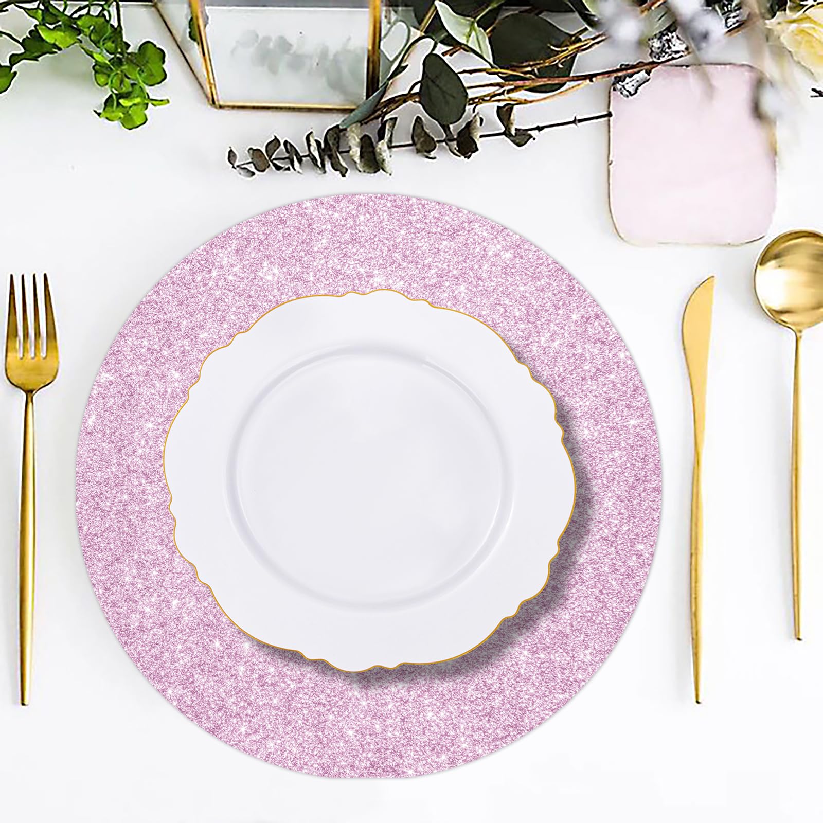 SMUAENSS party decor pink placemats add color and sparkle to weddings and showers.