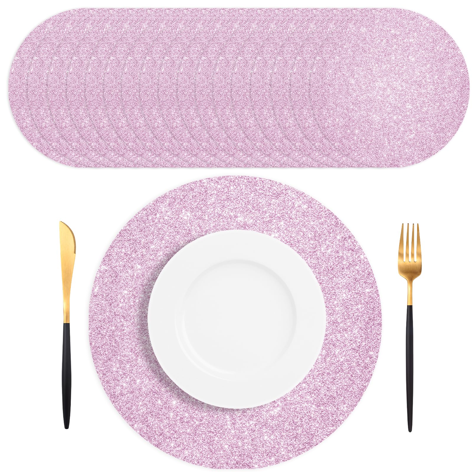 SMUAENSS pink glitter placemat close-up highlights sparkling texture for elegant parties.