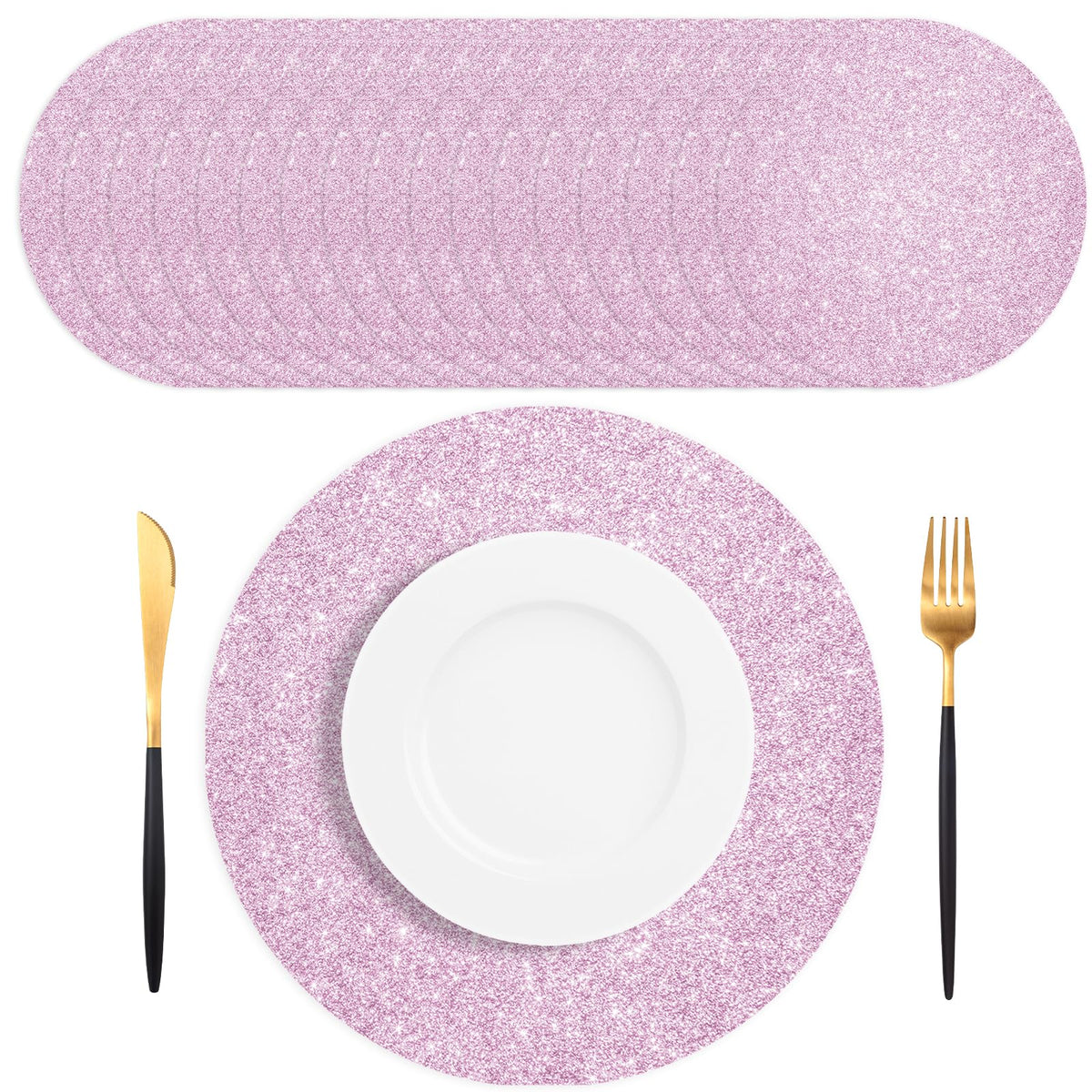 SMUAENSS pink glitter placemat close-up highlights sparkling texture for elegant parties.
