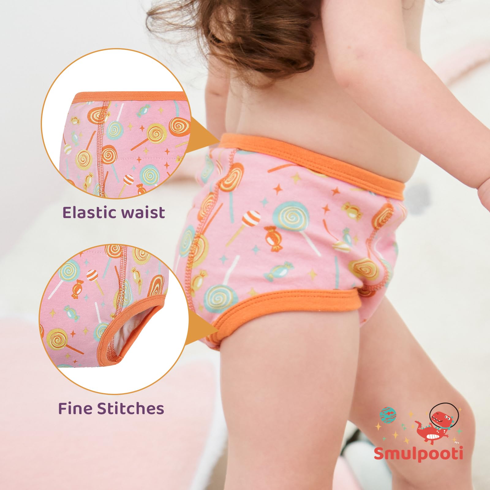 SMULPOOTI girls potty-training briefs highlighting breathable fabric for dry wear.