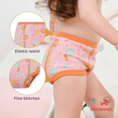 SMULPOOTI girls potty-training briefs highlighting breathable fabric for dry wear.