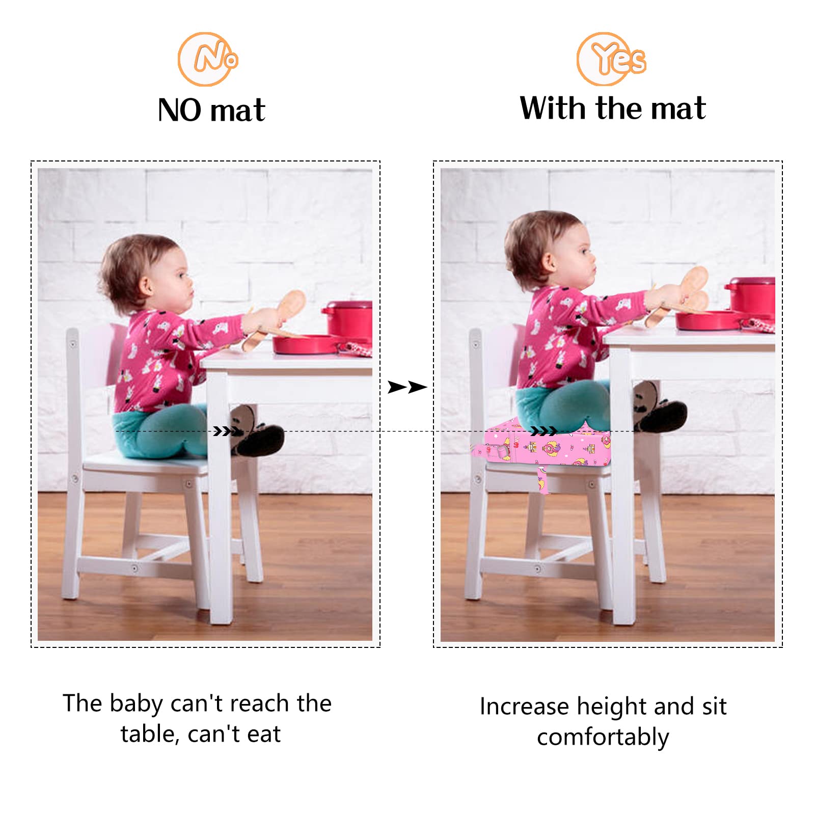 SMZCTYI booster seat with adjustable safety buckles secures to chairs for safe dining.
