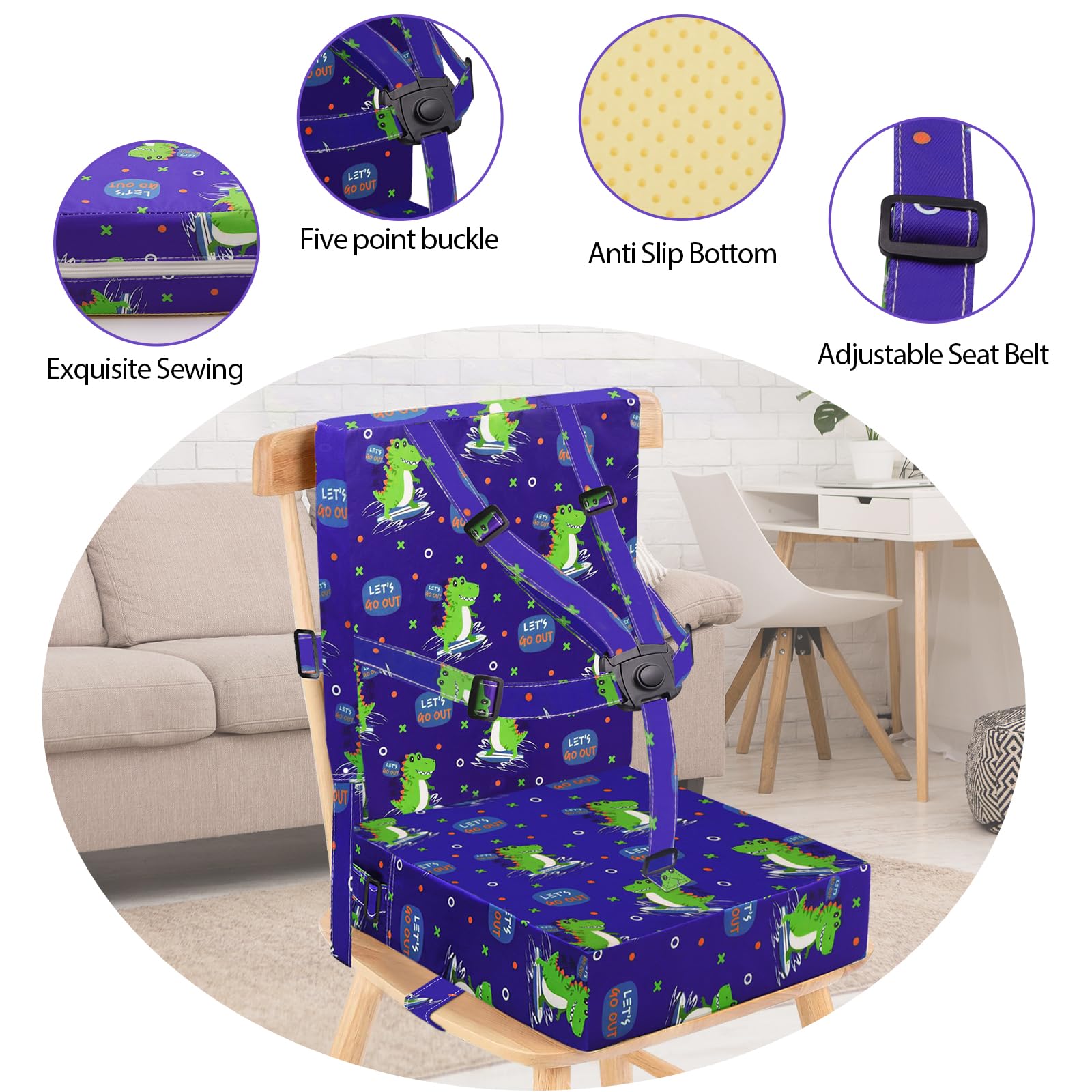 SMZCTYI booster seat blue with waterproof cover for easy cleanup after meals.