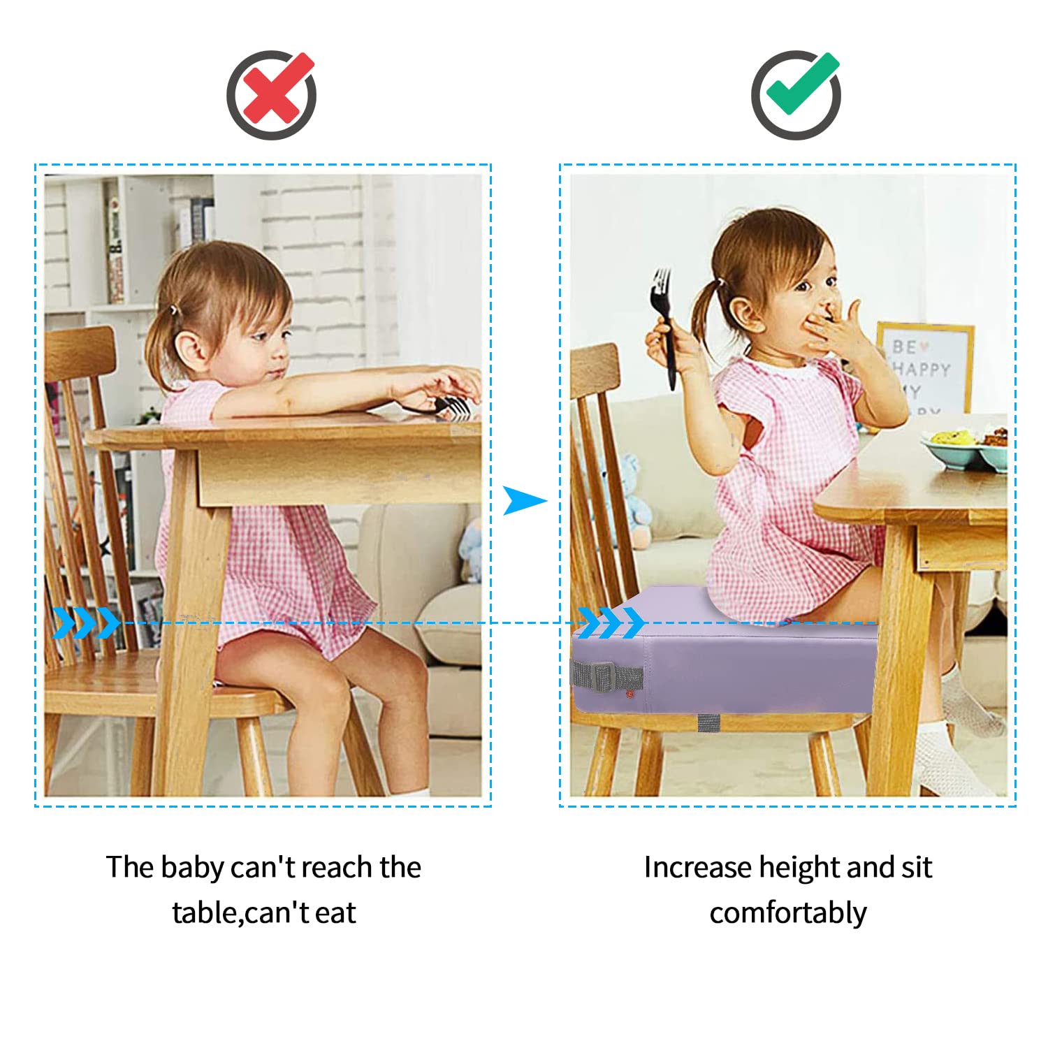 SMZCTYI toddler booster seat purple on a dining chair demonstrates secure dining compatibility