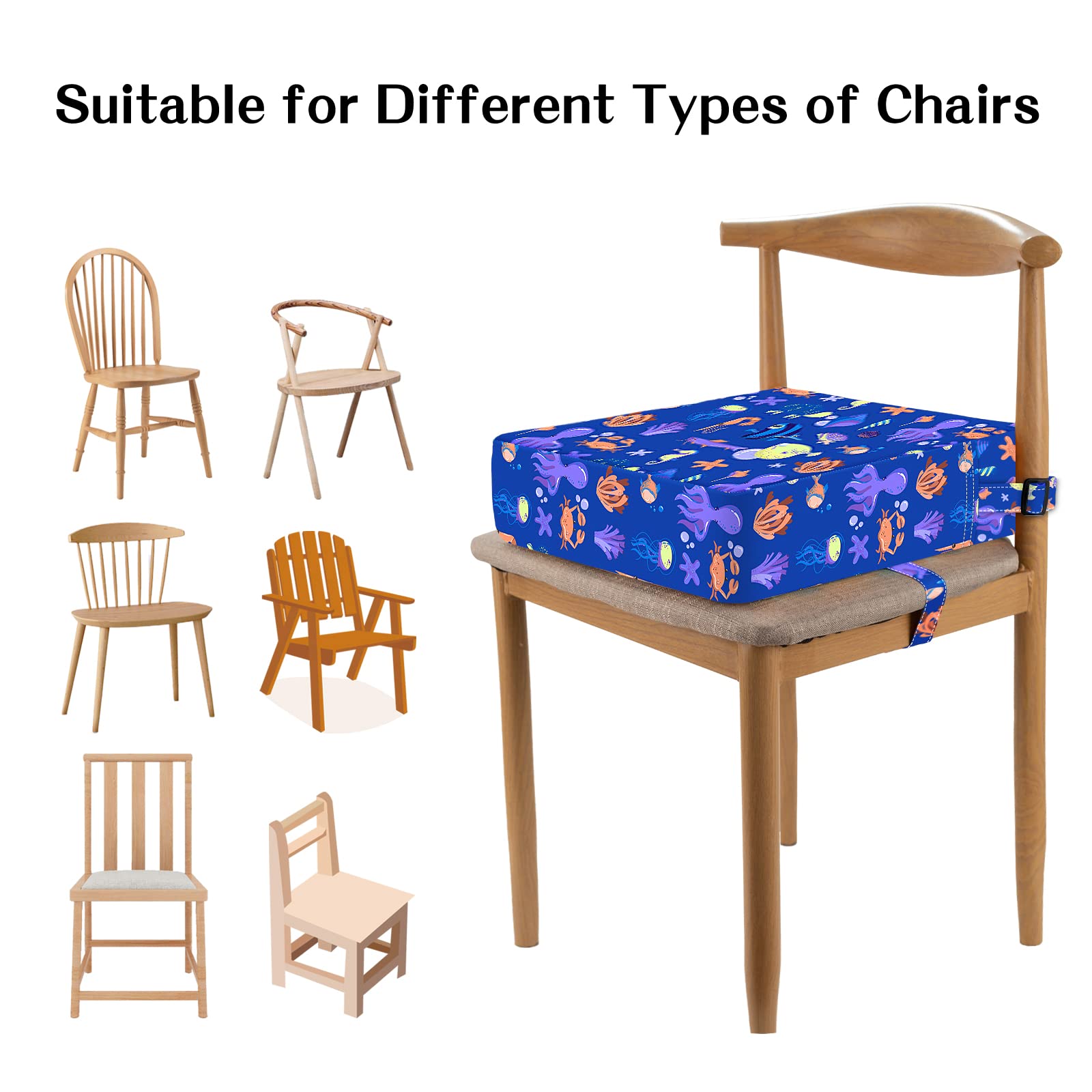 SMZCTYI blue booster seat in use at table for family dining