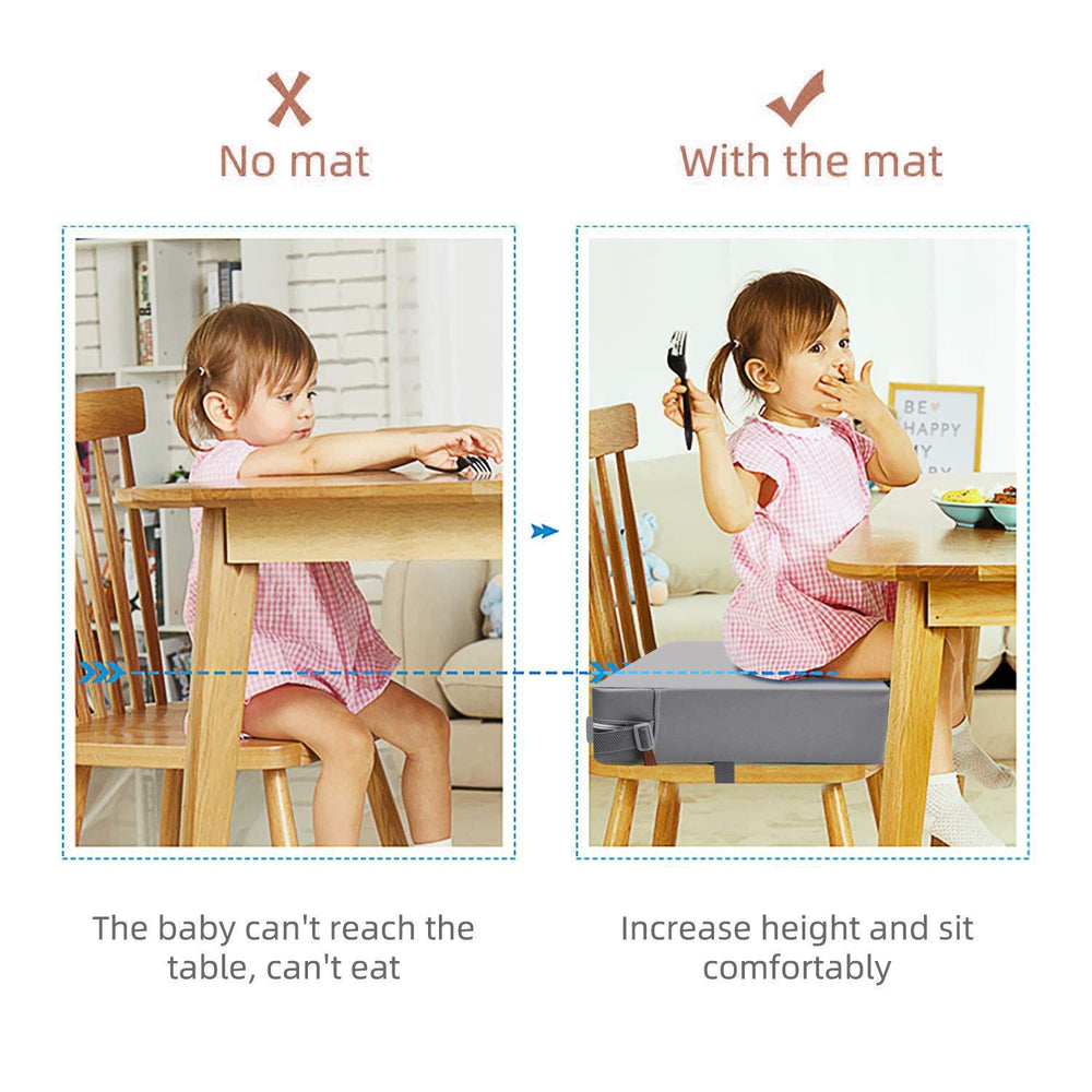 SMZCTYI booster seat grey side view highlights slim travel-ready profile