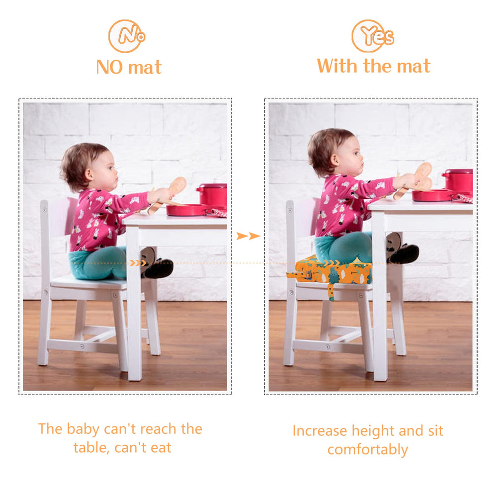 SMZCTYI booster seat with safety straps securely attaches to chairs for steadier meals.