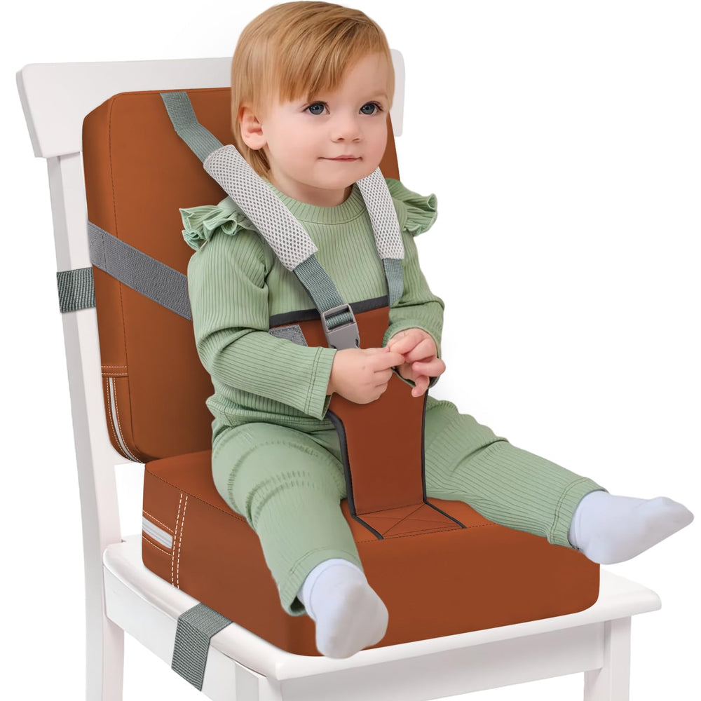 SMZCTYL toddler booster seat folded for travel, lightweight and convenient for family meals.