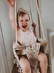 SN HANDICRAFTS baby macrame swing in use, illustrating safe support and soothing movement.