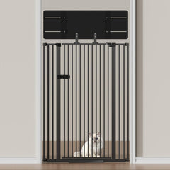 Snagle Paw extra tall cat gate with acrylic top panel closed, a sturdy doorway barrier