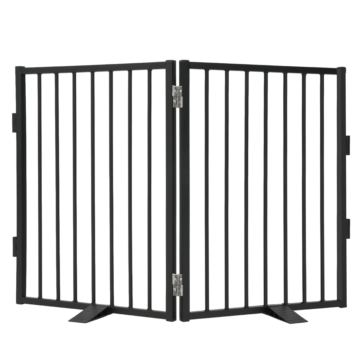 Snagle Paw full metal freestanding dog gate—assembled for sturdy, chew-resistant home containment.