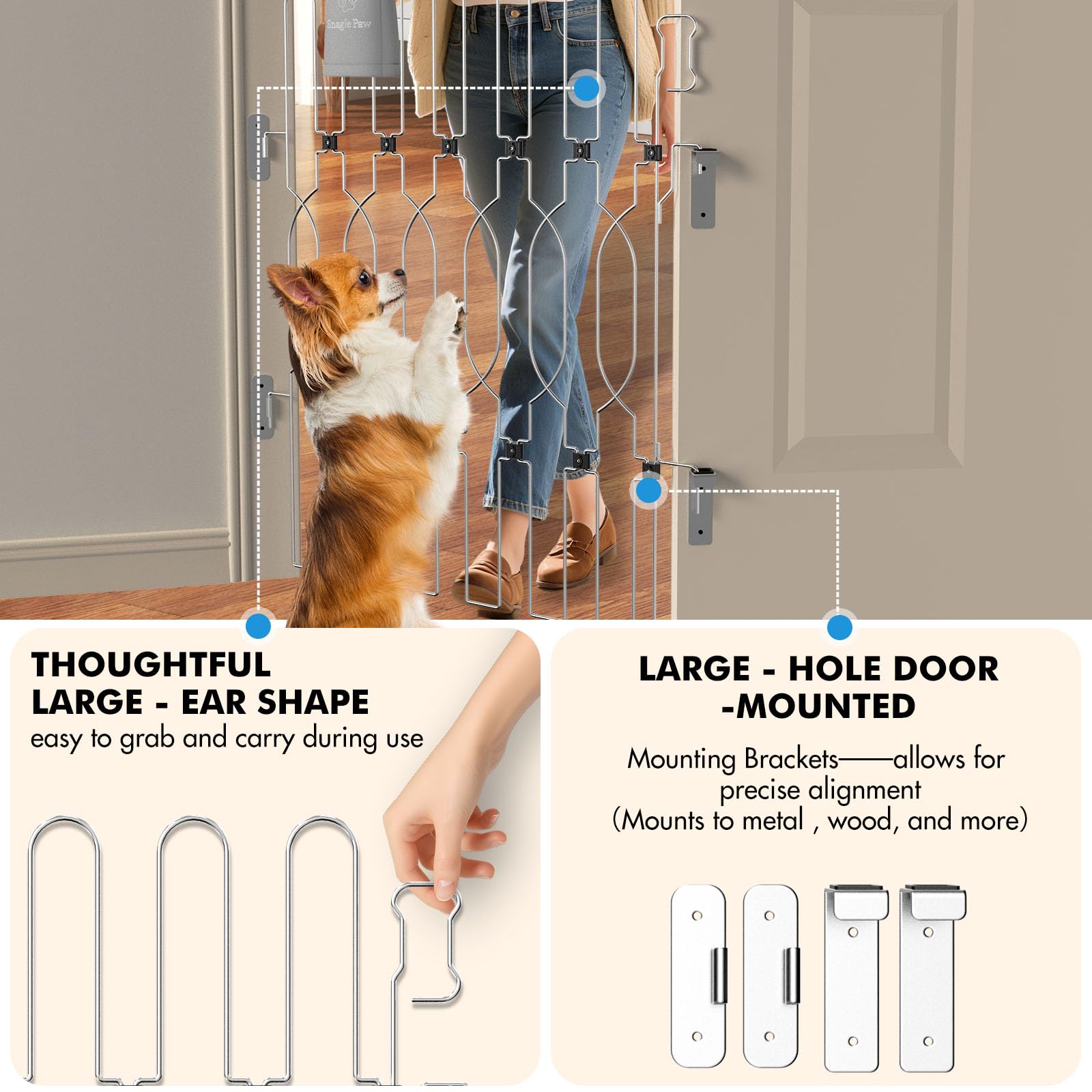 Snagle Paw retractable gate with large handles for easy positioning