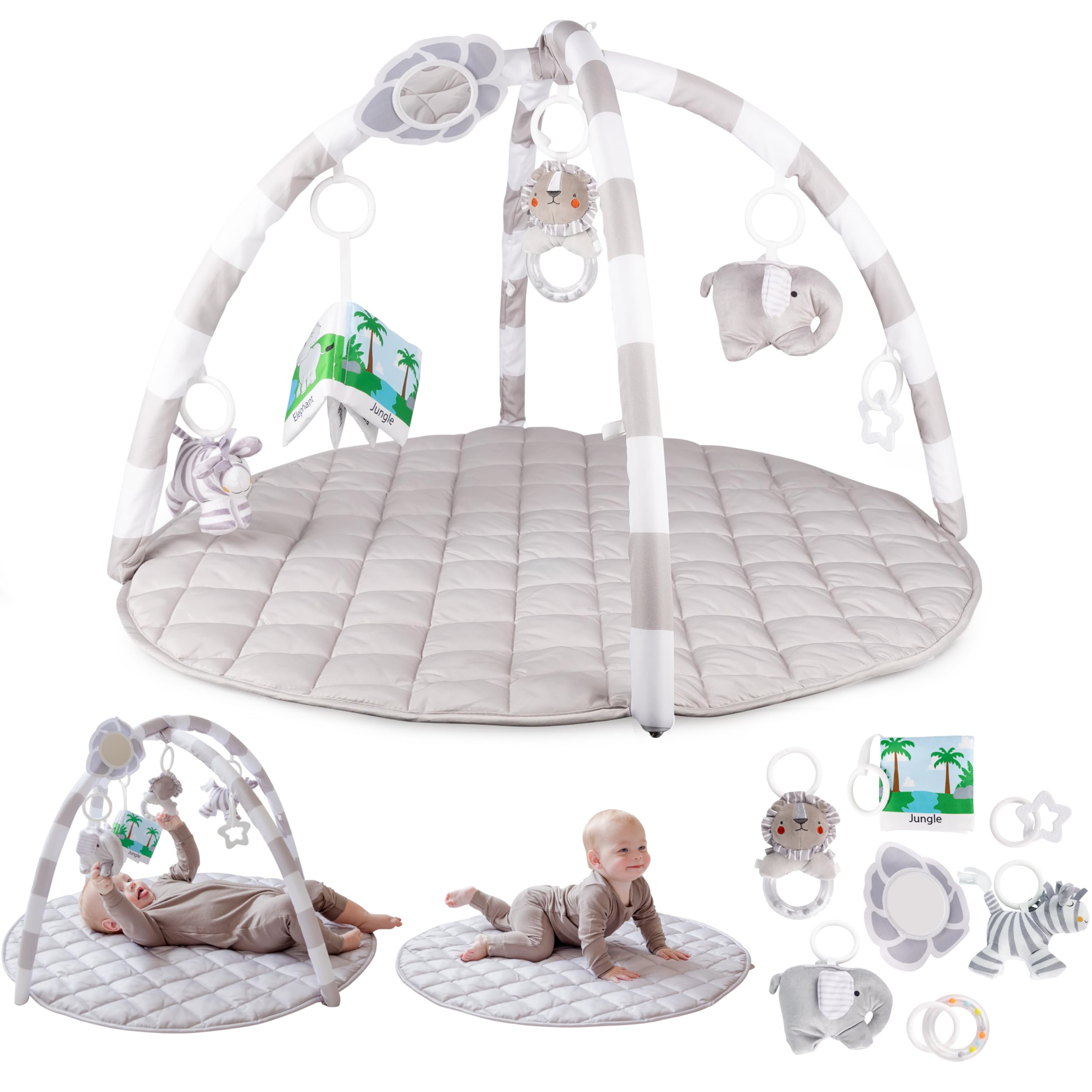 SnapPea Baby Company gray play mat with plush surface for cozy tummy time.