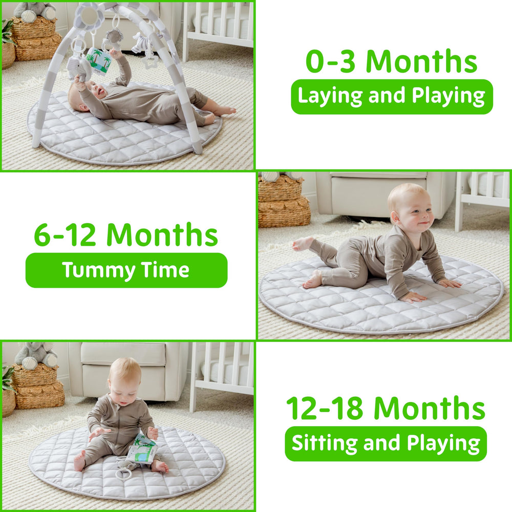 SnapPea Baby Company non-slip base keeps mat stable during play.