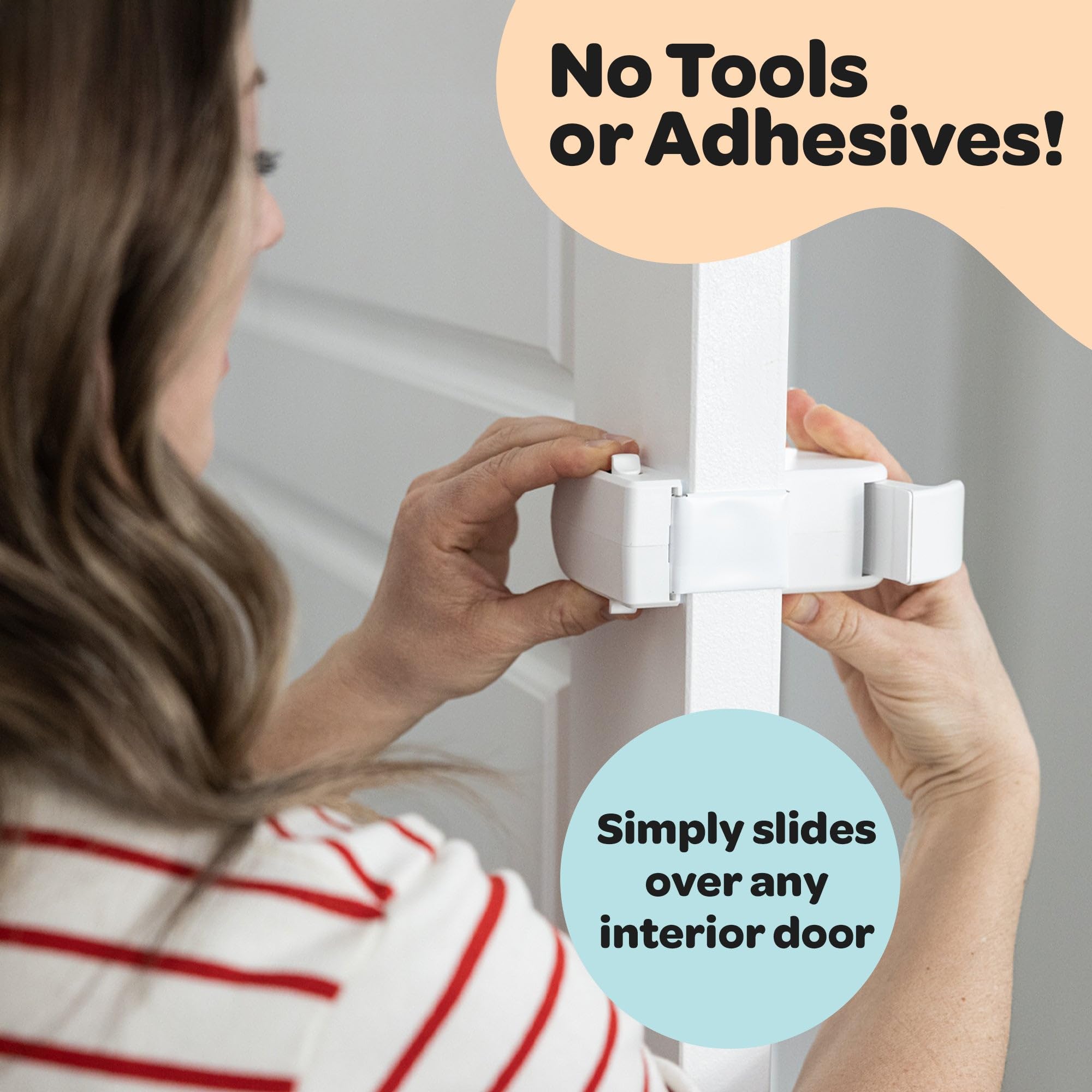 Snappower HugLock installation demonstrates tool-free setup on interior doors.