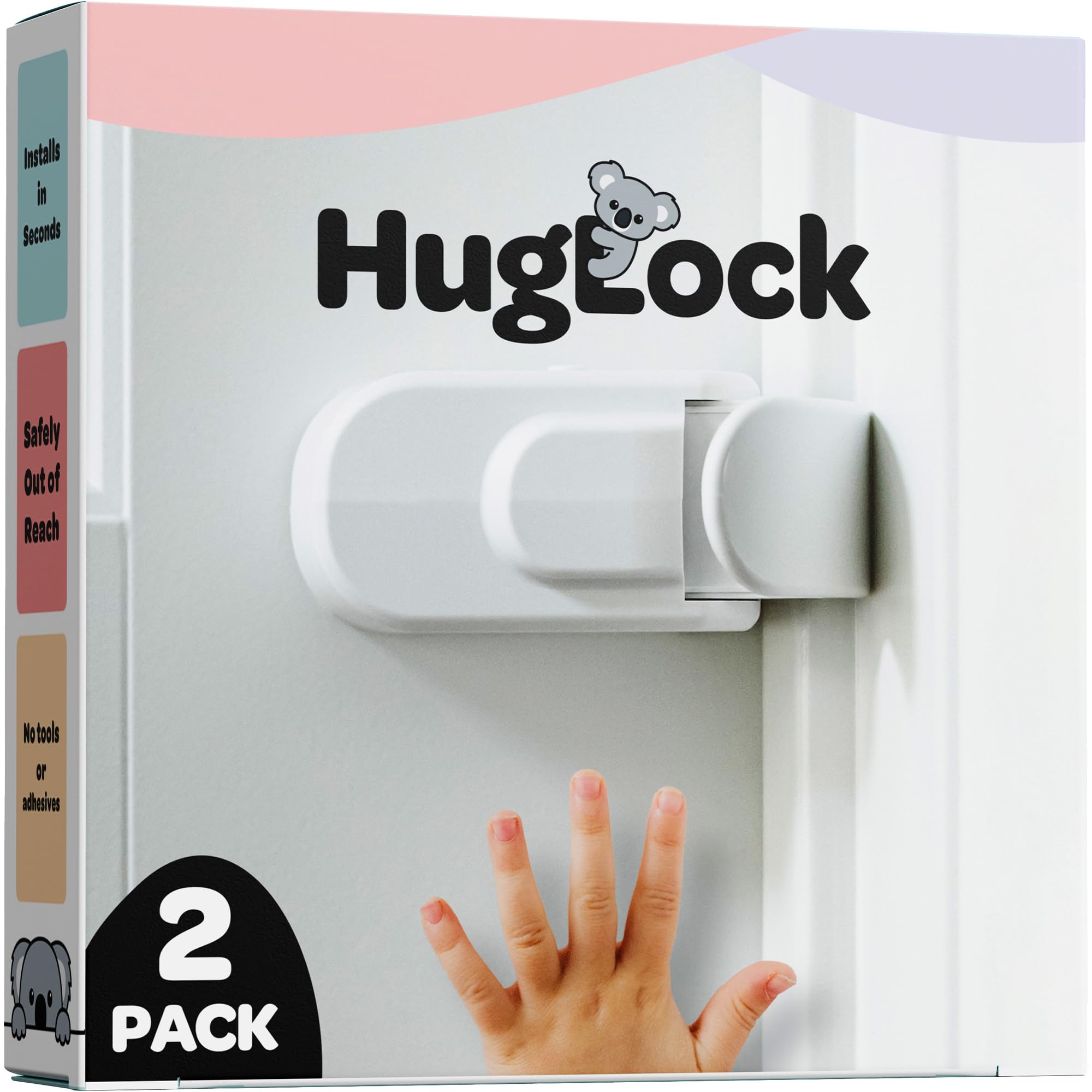 Snappower HugLock on an interior door showing knob and lever compatibility for safe childproofing.