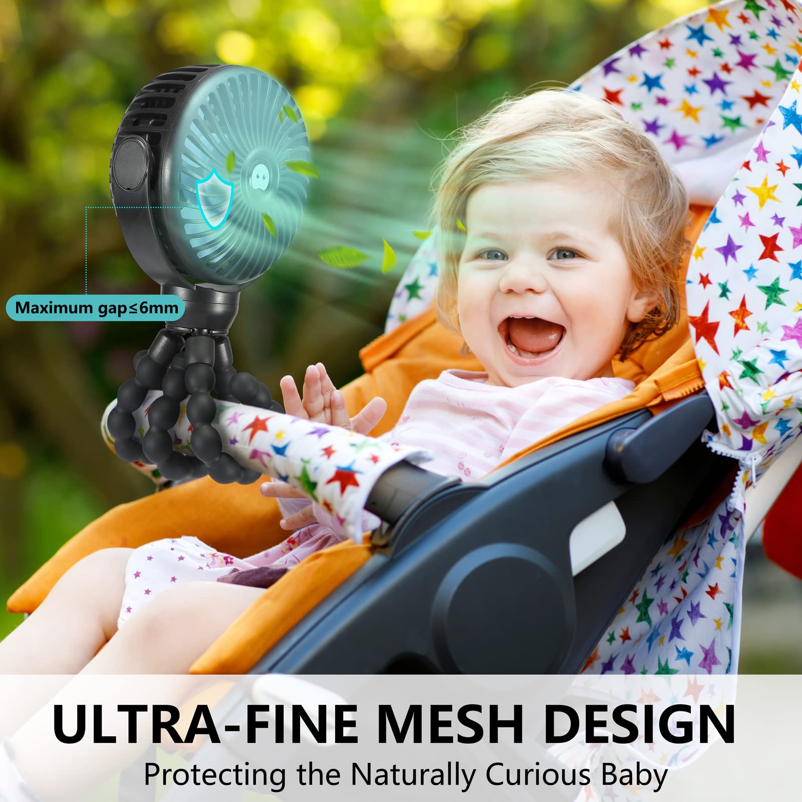 Snawowo mini portable baby stroller fan with 360° rotation enables precise airflow.
