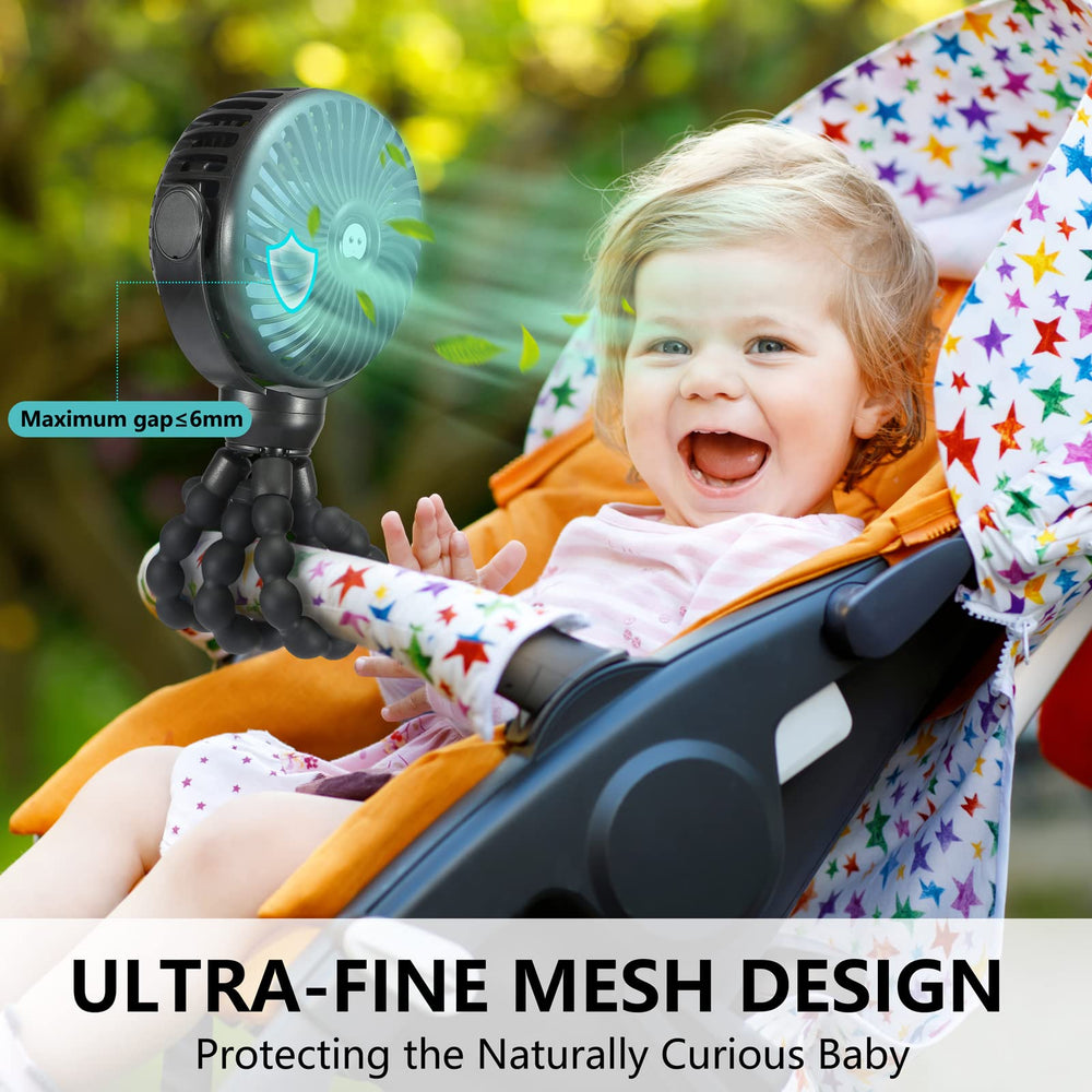 Snawowo mini portable baby stroller fan with 360° rotation enables precise airflow.