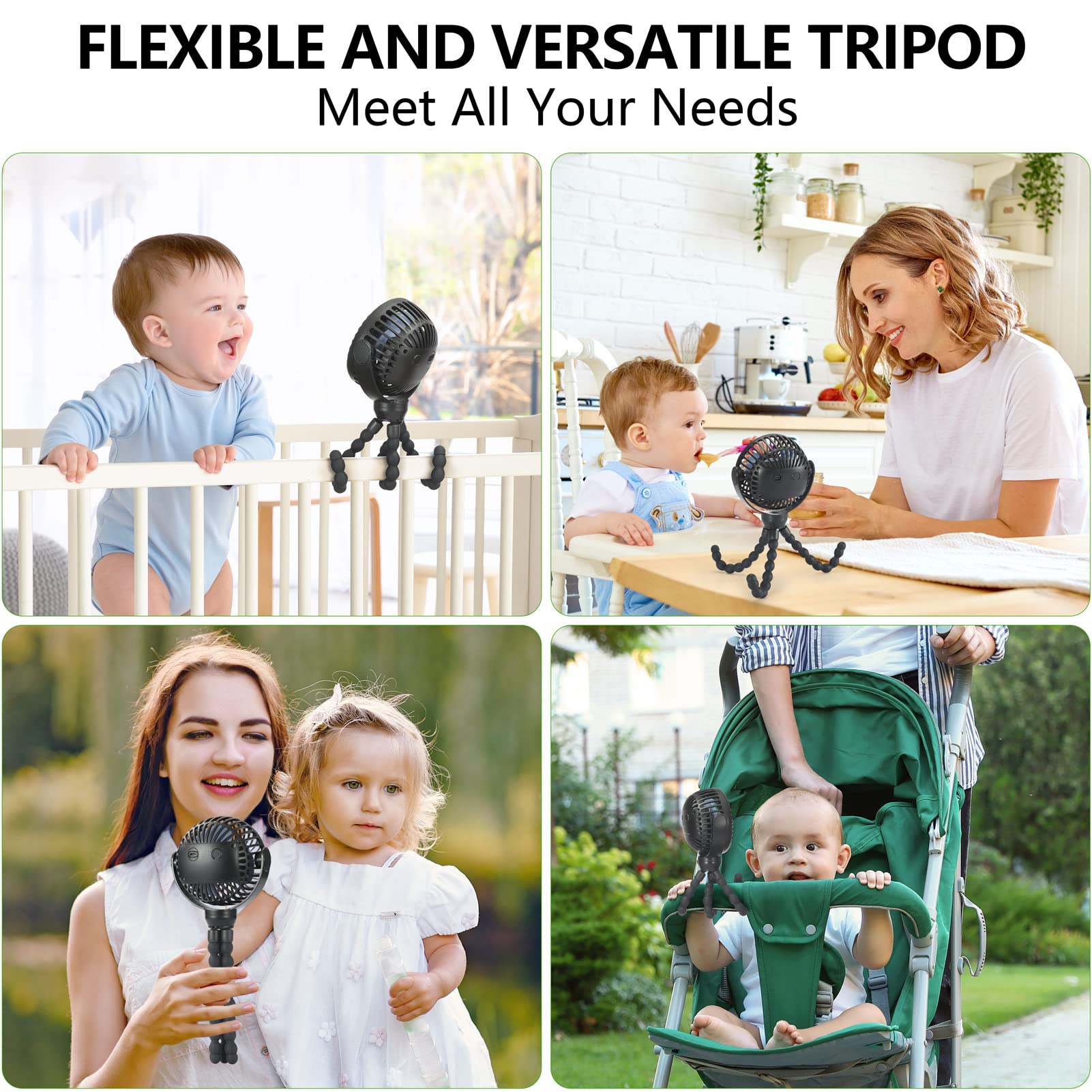 Snawowo mini portable baby stroller fan clipped on for on-the-go comfort.