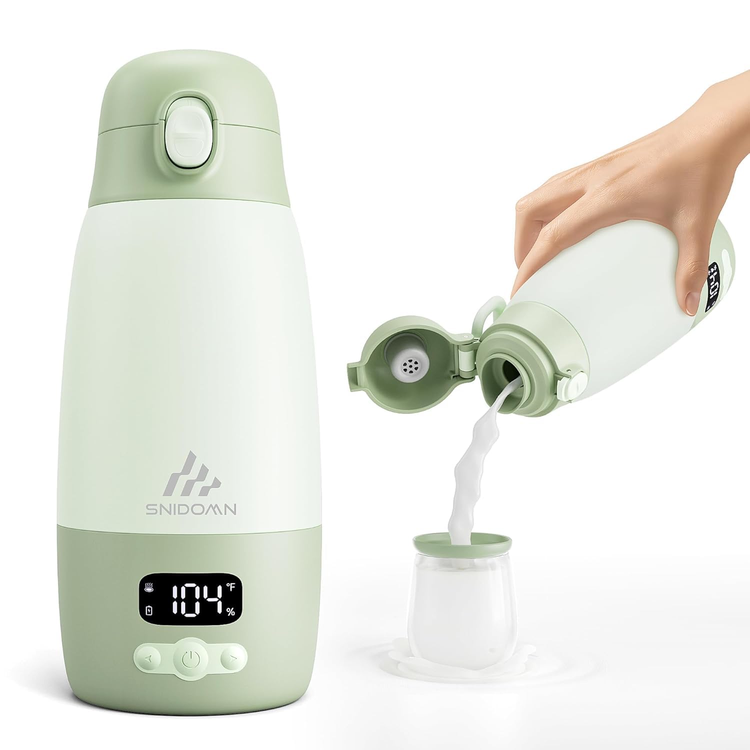Snidomn portable bottle warmer front view for on-the-go feeding and quick warming.