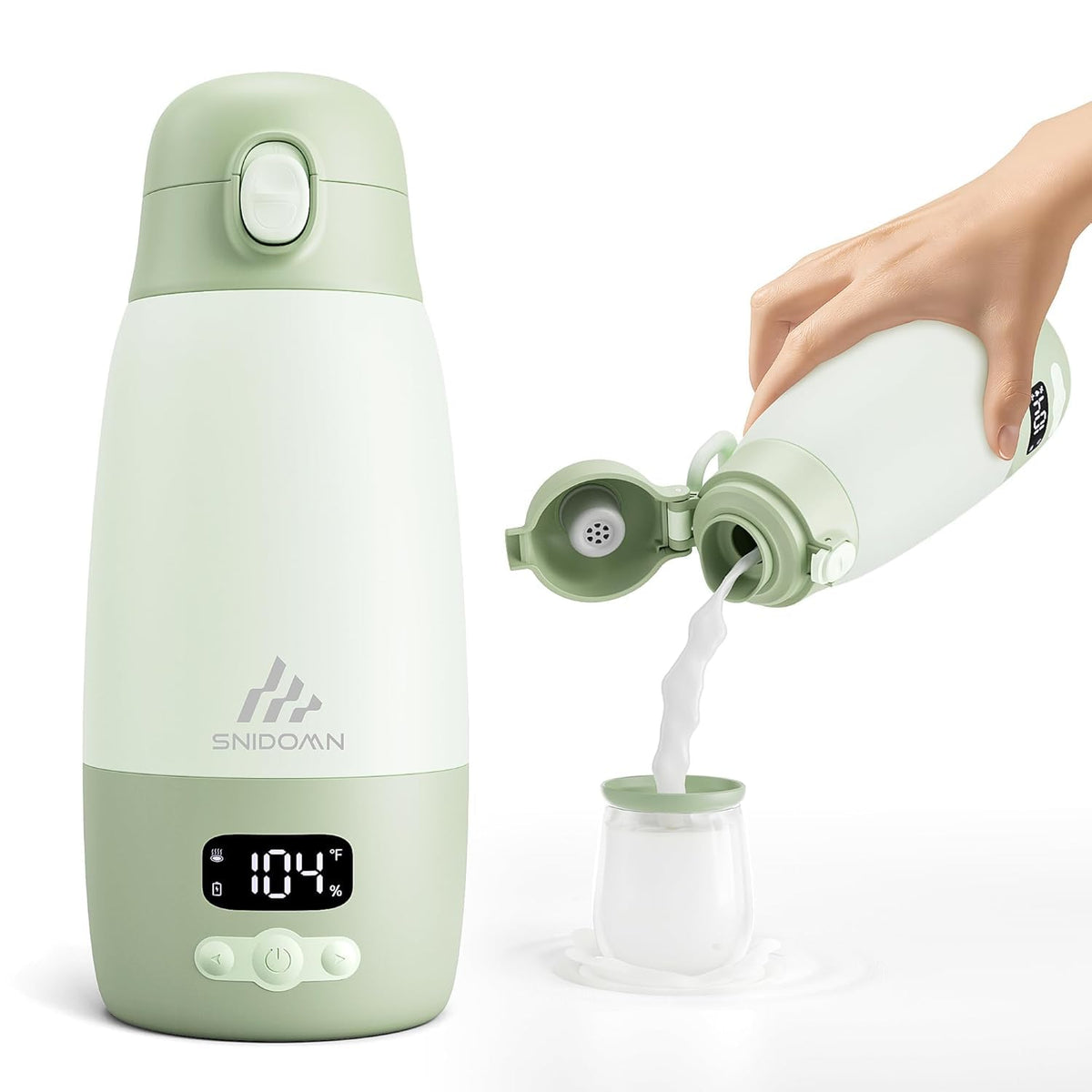 Snidomn portable bottle warmer front view for on-the-go feeding and quick warming.